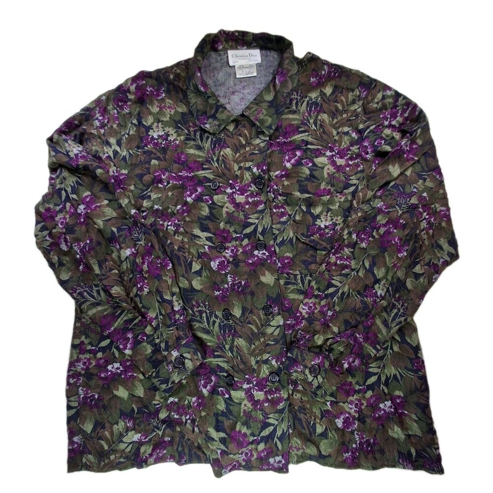 VTG Christian Dior Separates Sz 14/XL Womens Blouse Floral Shirt Double Breasted